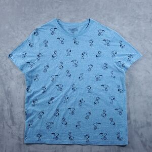Peanuts T-Shirt Mens 2XL Blue Snoopy All Over Print Cartoon Cotton Casual Tee